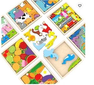 Montessori Hot sale Animal Wooden Puzzles Kids Montessori Game Assembly Children Learning Educational Toys Wood 3D Jigsaw Puzzle