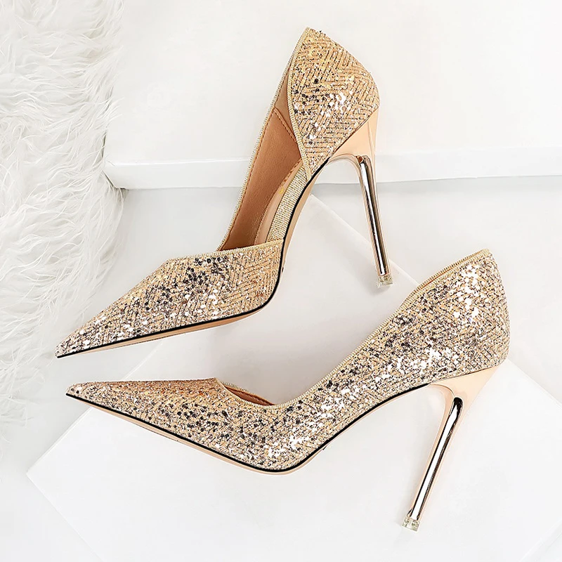 Wholesale Eilyken Women Silver Champagne Shallow Pointed Toe Shiny Sequin High Heeled Sandals Sexy Party Pump m.alibaba.com