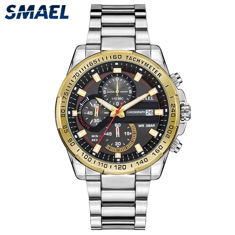 SMAEL 9089 Analog Quartz Watch Men Water Resistant Stainless Steel Wrist Watch
