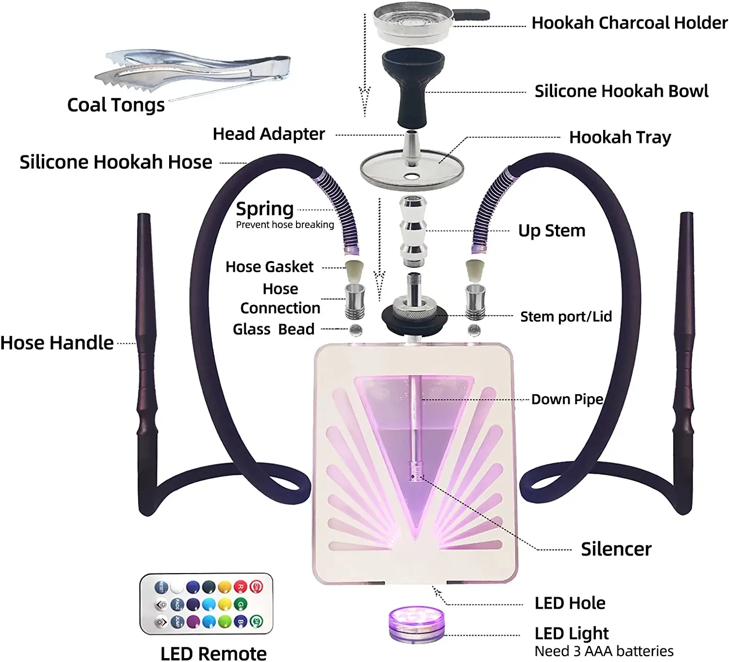Modern Hookah With Led Light Set Customized V Model Hookah Vapes Buy