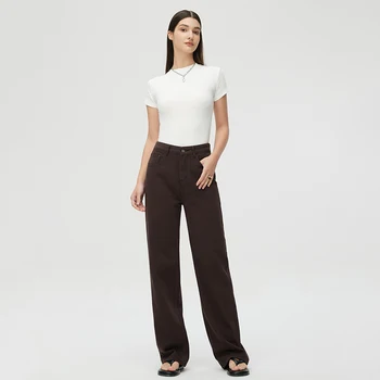 Deep Coffee High Waist Wide Leg Pants Women's 2025 Spring and Summer New Loose Drape Straight Mopping Denim Trousers,loose Jeans