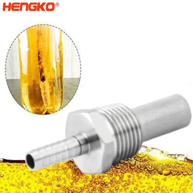 HENGKO 0.5μm Sintered Air Stone 316L Stainless Steel Hose Barb Threaded Diffuser for Beer Wine Making