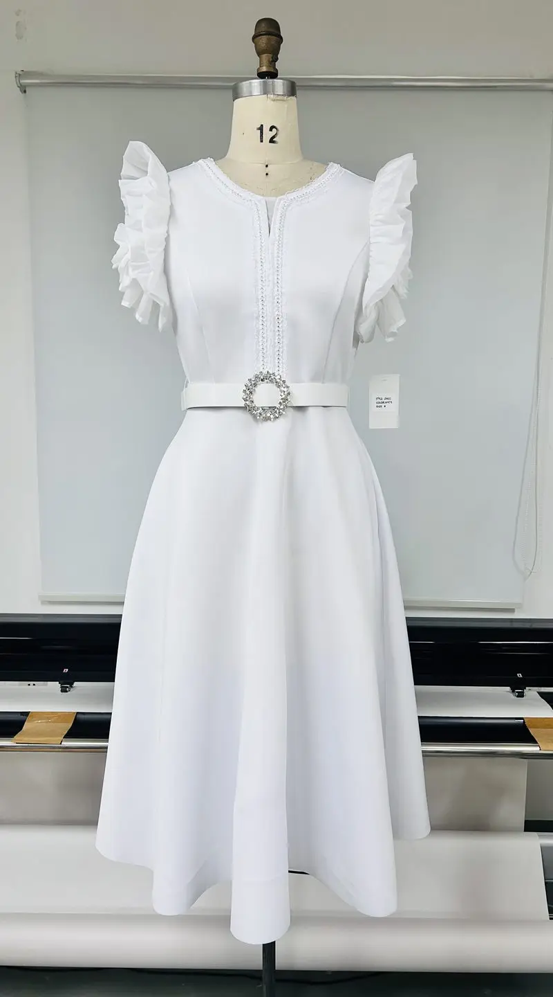 elegant white dresses for church Short Sleeve Round Neck Bodycon Wedding Guest Dress