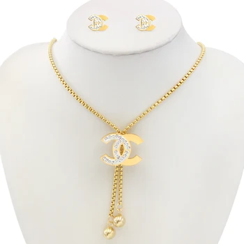 Gold Round Shaped Jewelry Set Fashion Stainless Steel Jewelry 2019 New Design Charm Jewelry Set Wholesale