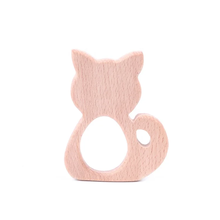DIY Custom Teething Toy Beech Wood Wooden Cat Shaped  Teether for Baby