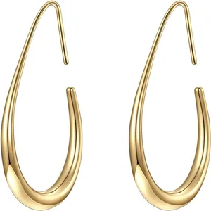 Lightweight Trendy Teardrop Drop Earrings for Unisex-14K Gold Plated Large Oval Party Earrings