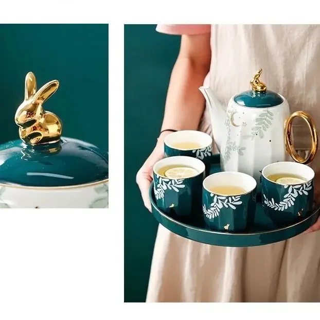 Nordic Dark Green Ceramic Tea Set Home Afternoon Tea One Pot And Four