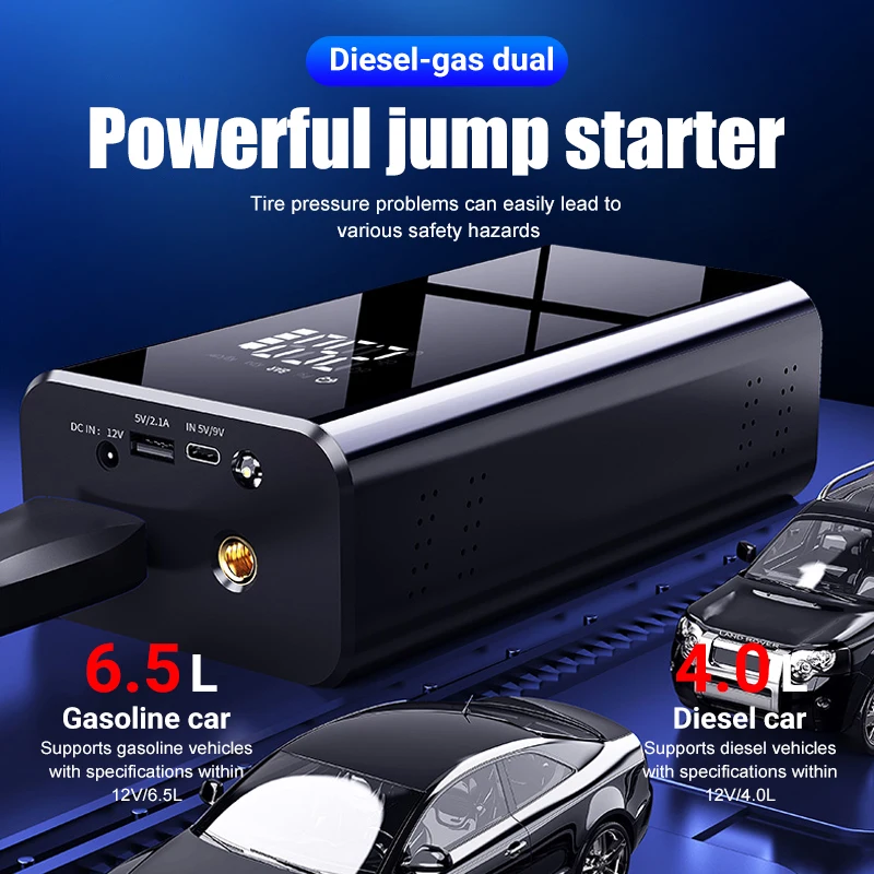 Multifunction Car Jump Starter with air Compressor Pump 16V 8000mAh Wireless Charger Car Jump Starter Battery Power Bank