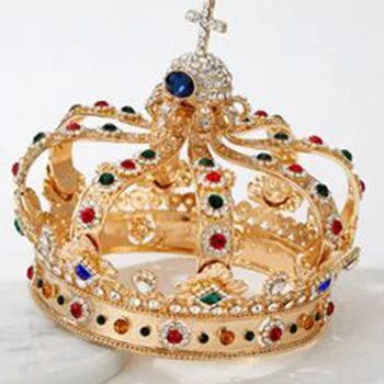 Queen/King Men's Full Round Fleur De Lis corona Kings Crown for Prom & Party