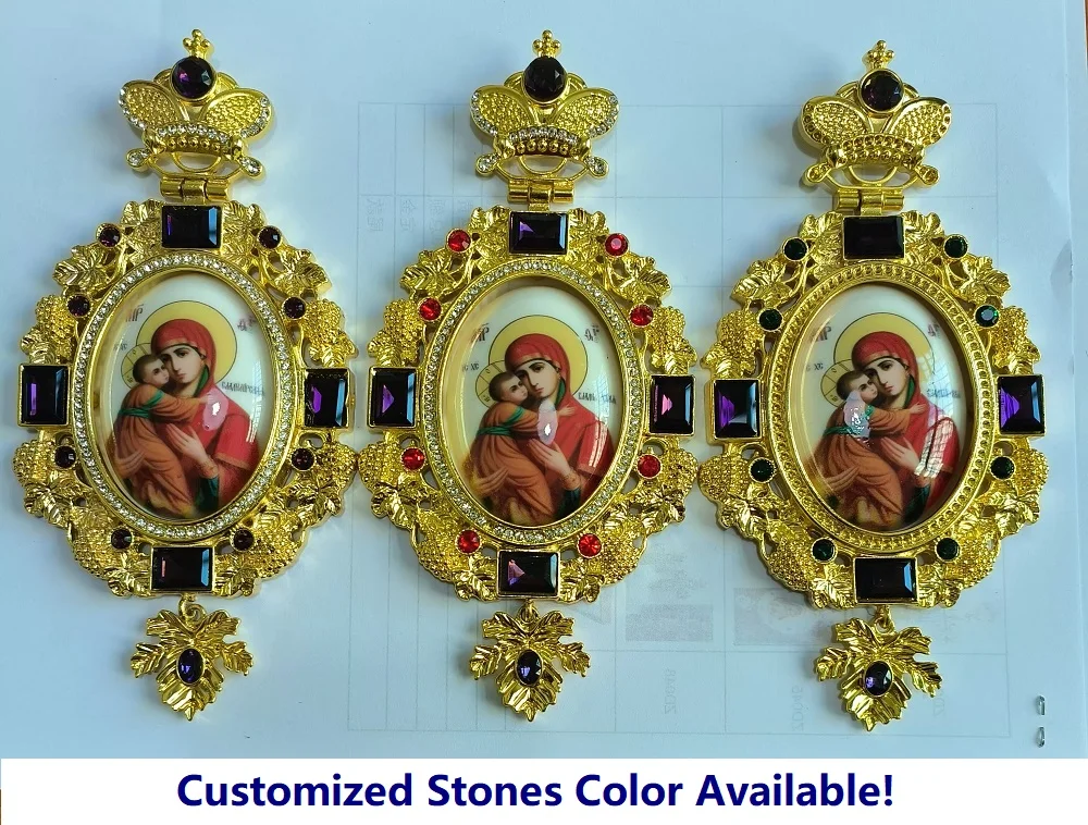 ZD052 Greek Spiritual Gift Box Packing Orthodox  Pectoral Cross and Panagia Gold Plated Necklace Grape Vine Design