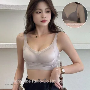 Glossy Satin Breathable Cotton Gothic Adjustable Seamless Side Large Bust Minimizer Push-Up Lift Sports Bra