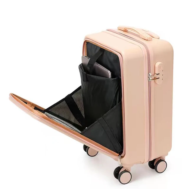 Carry on Luggage with Front Compartment, Aluminum Frame Hardside Suitcase Trolley with Spinner Wheels TSA Lock