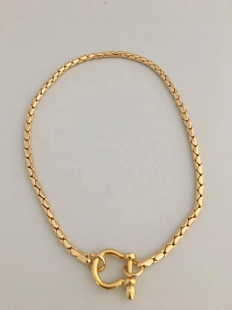 Trendy Thick Jewelry Accessories Carabiner Shackle Chain 18K Gold Plated Necklace Snake Choker Chain