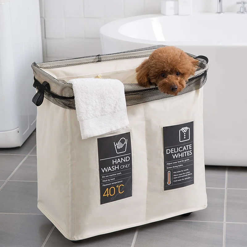 Foldable Storage Basket with Wheels Caster Laundry Basket Collapsible Large Hamper Barrel Dirty Clothes Laundry Bag Organization