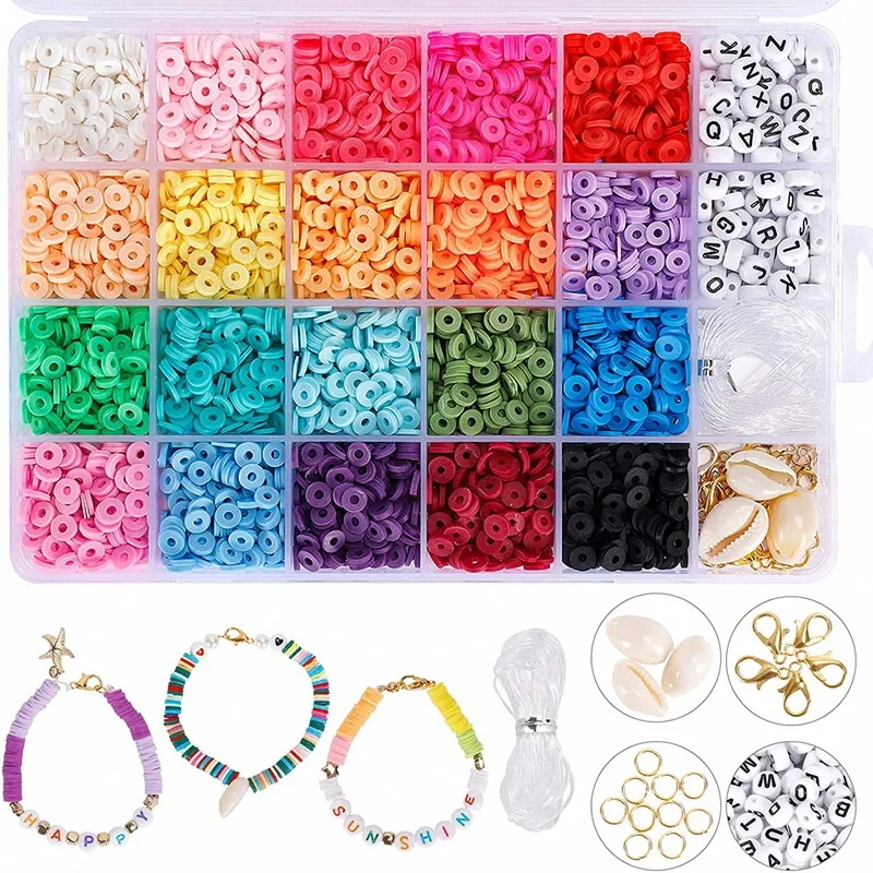 3000pcs White Clay Beads Kit for Bracelet Making 6mm Polymer Clay