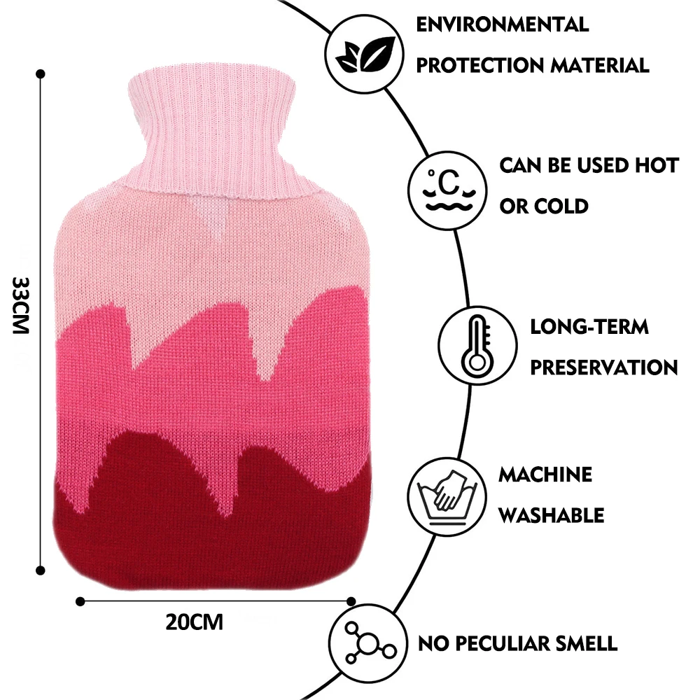 hot water bottle 1000ml with knitted cover classic rubber hot water bag for hot and cold therapy