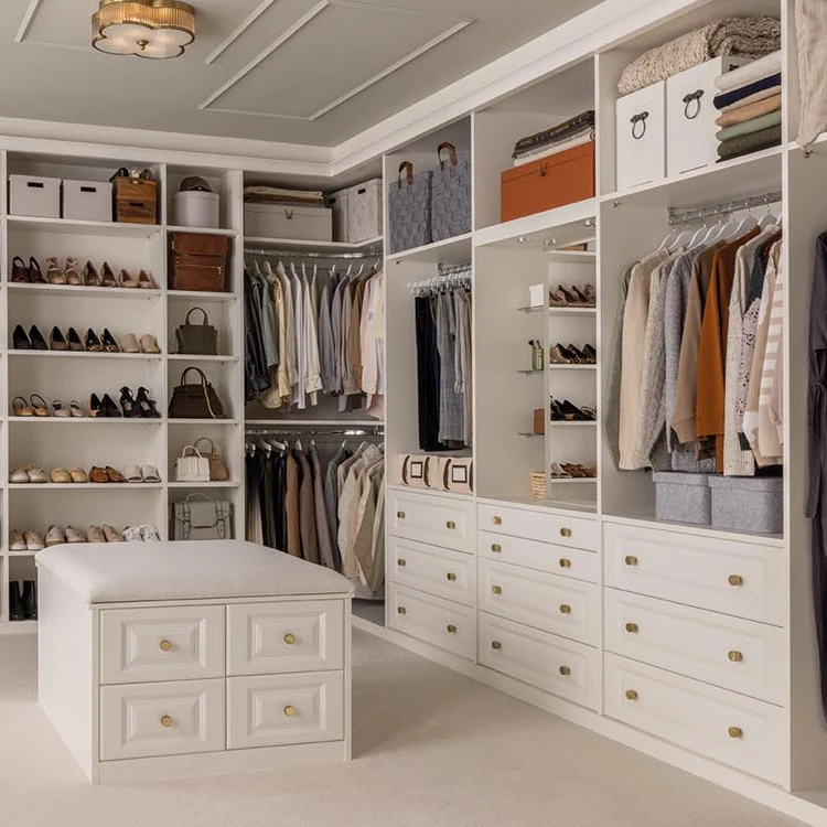 European style modern open design white elegant walk in closet wardrobe