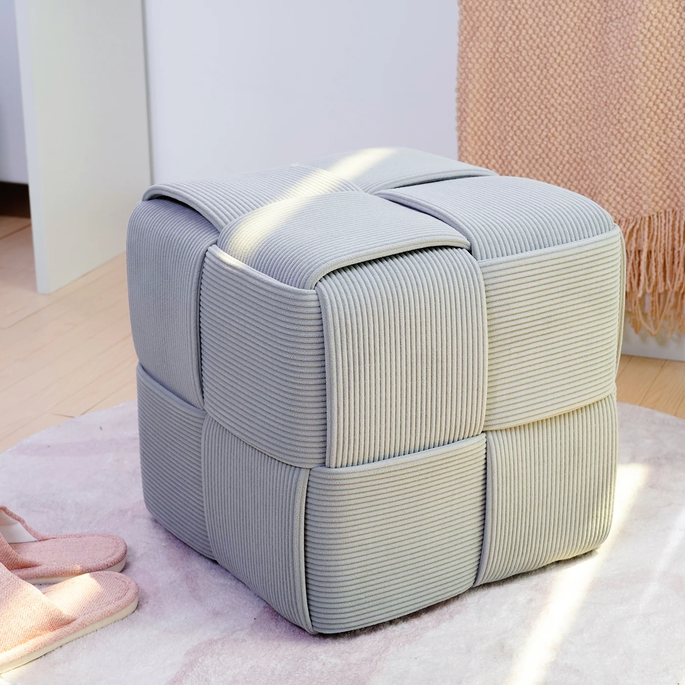 Modern Nordic Wick Strip Ottoman Footrest Luxury Stool Seat Footstool