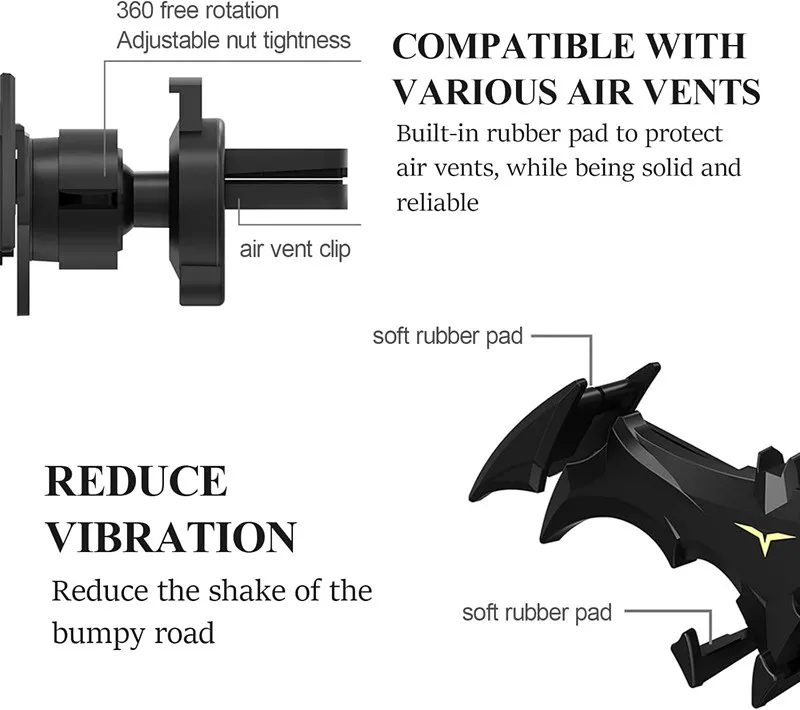 Car Vent Bat Mount Creative Bat Shape Car Phone Holder Mount Universal Gravity Automatic Locking Hands Free Phone Holder