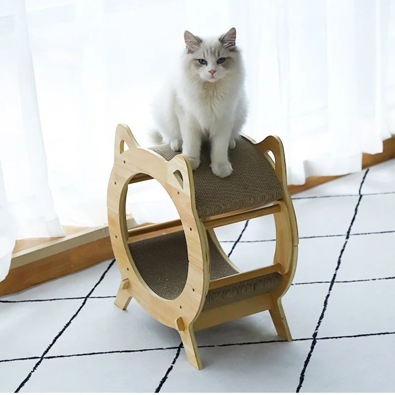 Replaceable Corrugated Paper Solid Wood Cardboard Cat Scratch House Cat
