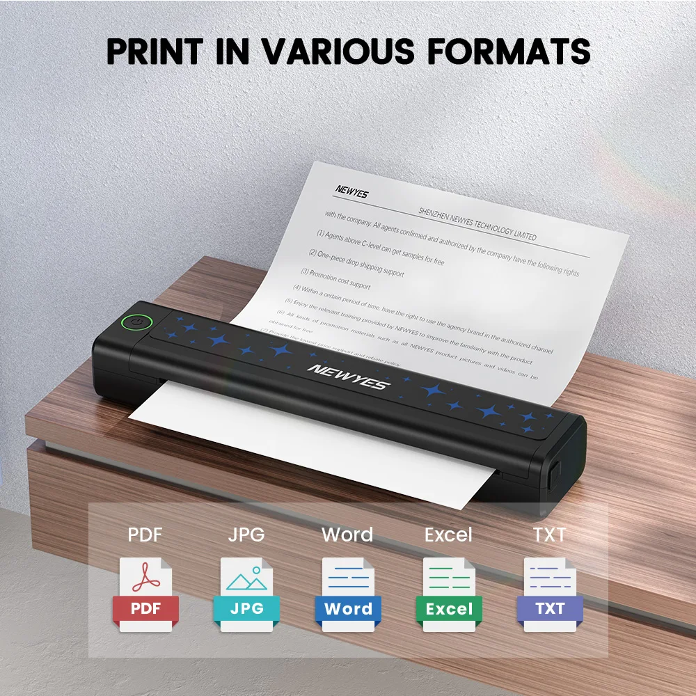 NEWYES Business Wireless Inkless Document Printer Mini A4 Portable Thermal Printer