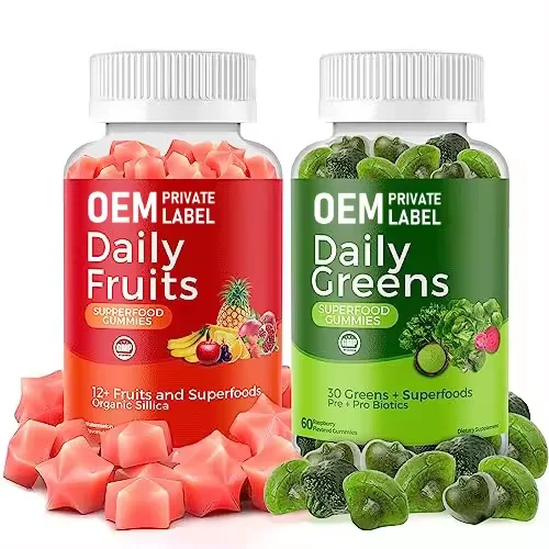 OEM Private Label Fruit & Veg Gummies Fruit and Vegetable Vitamin Debloat & Detox Sugar-Free Fruits factory