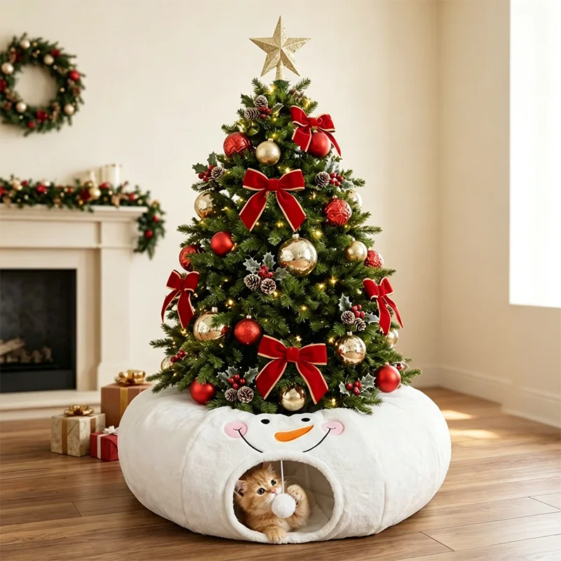 New Christmas Themed Cat Tunnel Festive Atmosphere Indoor Self Play Toy All Season Interactive Tunnel for Cats Kittens