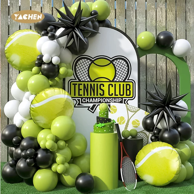 Yachen 105pcs foil tennis balloons black green latex balloons garland arch kit for sports theme birthday party decoration