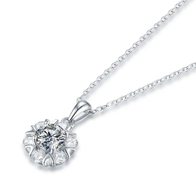 HMOIS crystal necklace silver 925 sterling 1.0ct round moissanite chain necklace for women