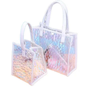 Transparent gift bag PVC colorful fish scale laser handbag wedding beach bag accompanying gift bag