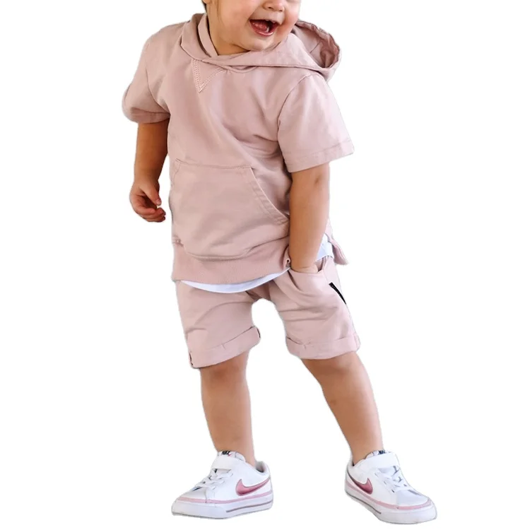 Однотонная толстовка с коротким рукавом и логотипом на заказ комплект для маленьких мальчиков девочек детская
