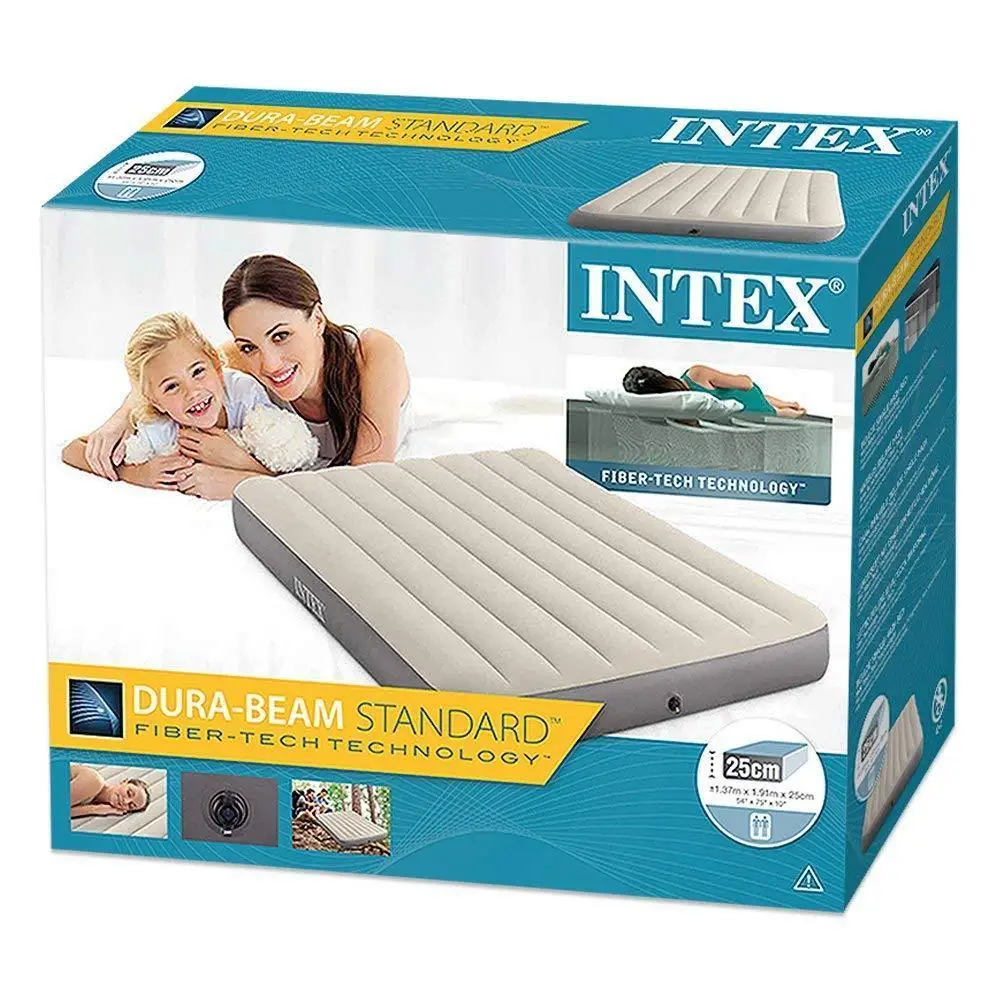 Intex 64102 Indoor Outdoor Single Air Bed Inflatable Flocked Mattress