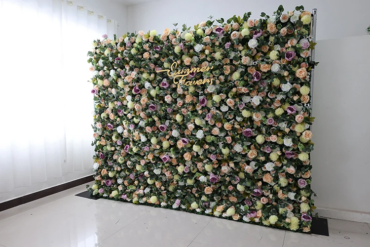 Decorative Silk Flower Wall Backdrop 8x8 With Green Leaves For Home