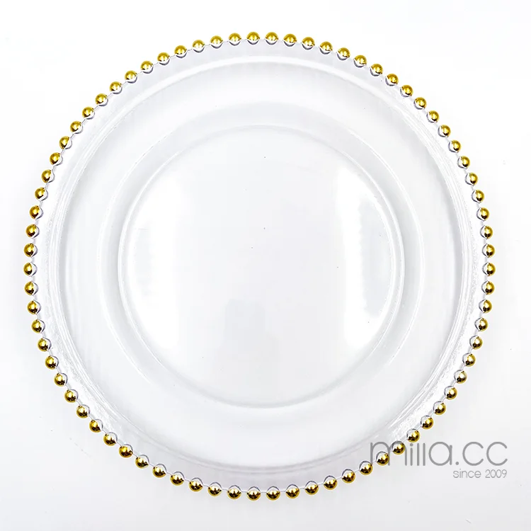 Round 12.6" Crystal Gold Rim Glass Charger Plates Wedding Party Dinner