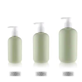 Wholesale 200ml 300ml 500ml green PE plastic lotion bottle set round empty shampoo and conditioner bottle shower gel bottle