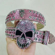 Wholesale Skull Buckle Bling Bling Diamond Punk Rock Belt BB Simon Shinning Rhinestone Belt