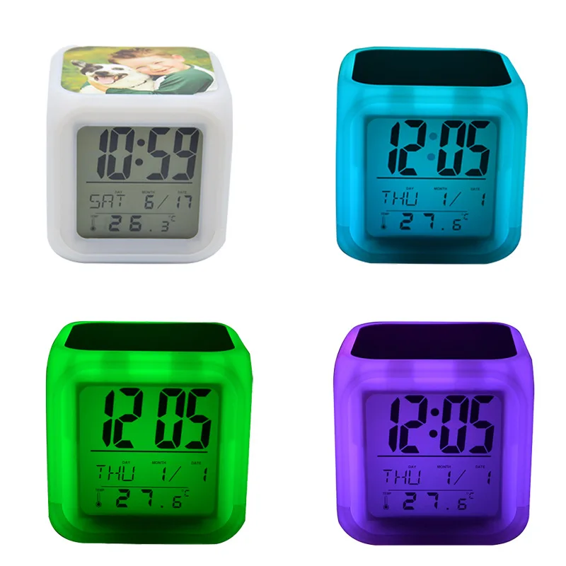 Custom Photo Electronic Desk Clock LED Color Change Digital Alarm Printable Plastic Living Room Outdoor Bathroom Kitchen Made