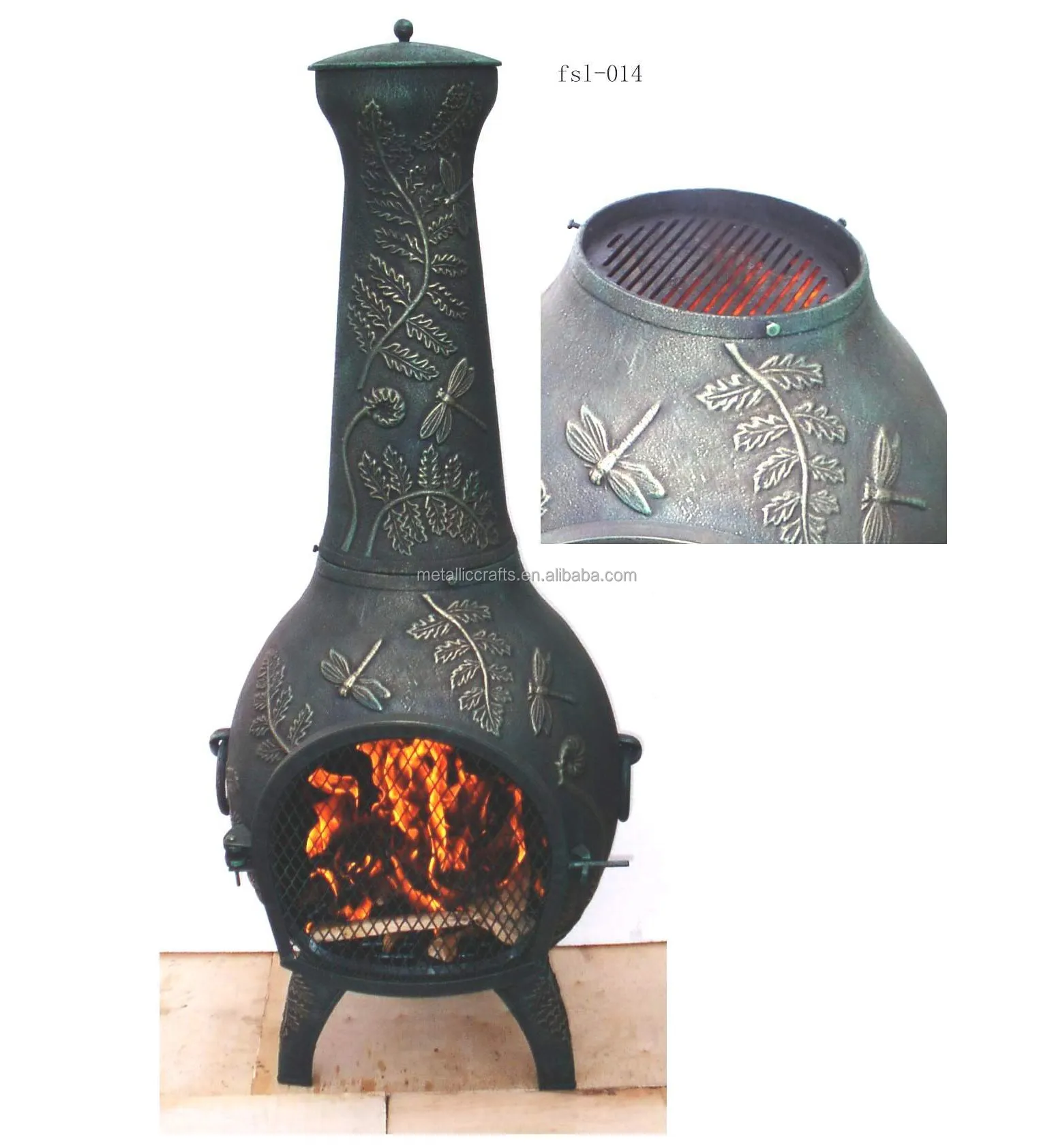 Cast Iron Dragonfly Chiminea Garden Patio Heater Log Burner Outdoor ...