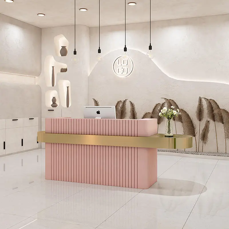 Modern Luxury Pink Beauty Salon Spa Wooden Reception Desk Gold ...