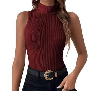 Europe and America Summer new style classy  Knitted high-neck sleeveless vest