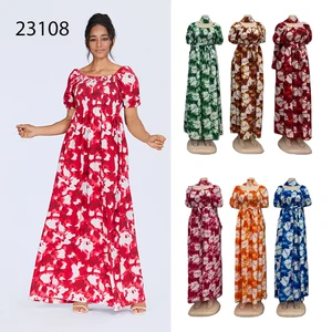 Wholesale New Summer Women's Square Collar Short Sleeve Casual Loose Printed Fashion Dress