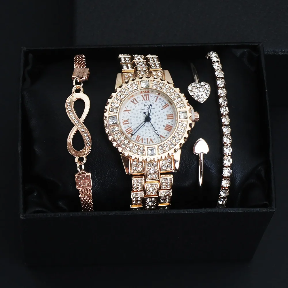 Ladies Diamond Quartz Watches Fashionable Jewelry Sets