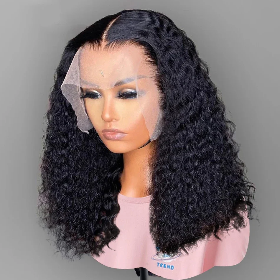 Peruca de cabelo humano com renda frontal solta e profunda, transparente, cacheada, brasileira, remy, sem cola, curta, bob, perucas para mulheres_voghion.com