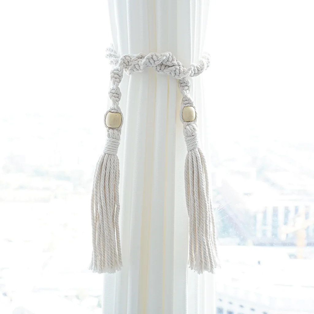 Handmade Macrame Bead and Tassel Curtain Tieback for Home Decoration