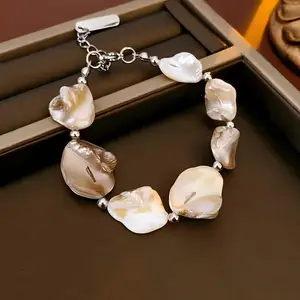 Women's Designer Inspired Fashion Bracelet with Irregular Shell Stone and Alloy Chain Beads Wedding Accessory Jewelry Gift