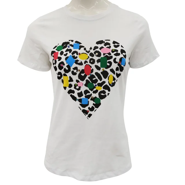 T-6885 Love Pattern Women's Hot Diamond T-Shirt Craft Women's Top Custom Logo 100% Cotton T Shirts For Women