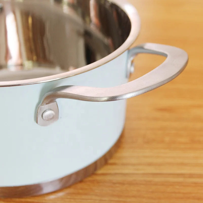 Glass Lid Color Cookware Soup Pot Stainless Steel Oblique Angle Pot Body With Sturdy Handles Cookware Sets Non Stick