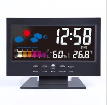 hot sale voice control   Large Color Screen TV Shape sensor  LCD Display Digital Weather Station Desk Alarm Clock