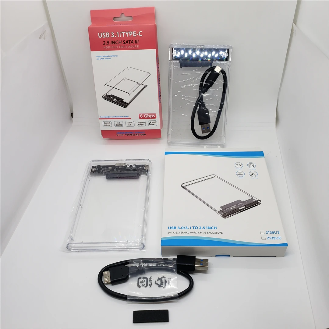 Custodia Esterna Trasparente Per HDD/SSD 2.5" SATA, USB 3.0, UnionSine. Installazione Senza Attrezzi.