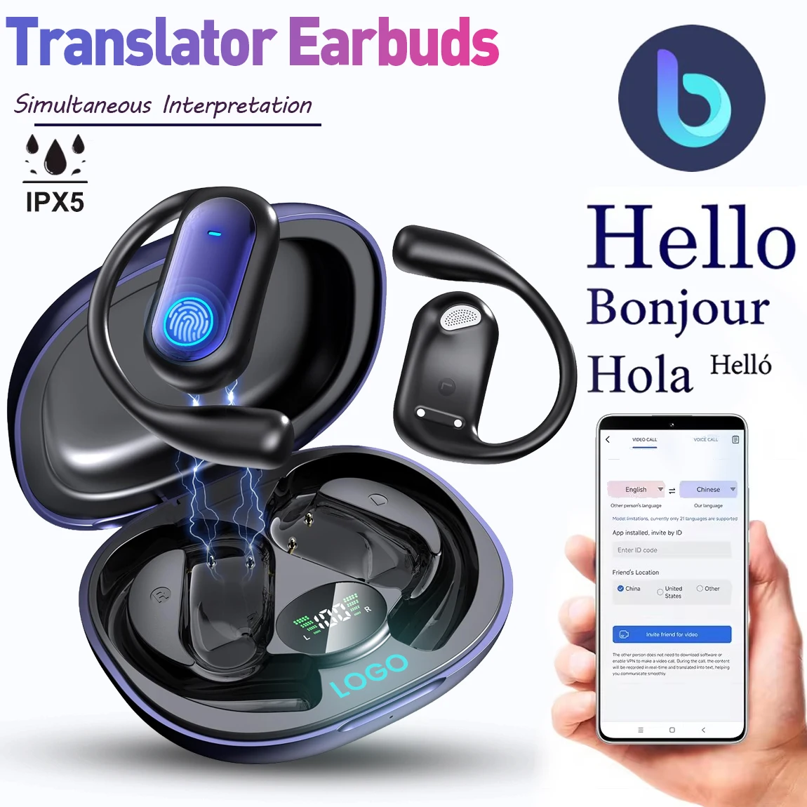 133+ AI Languages AI Translation Earbuds BT5.4 Headphones Translator 4-in-1 Smart Mode Touch Screen Real-Time Earphones